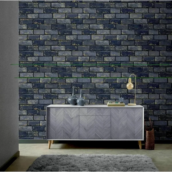 Arthouse Metallic Brick Wall Wallpaper