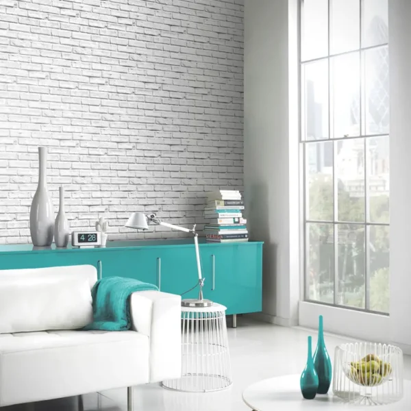 Arthouse VIP White Brick Wall Photographic Stone Effect