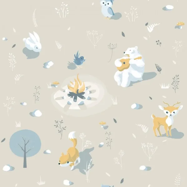 Muriva Animals Campfire Fox Rabbit Bird Bear Wallpaper Kids - Image 2