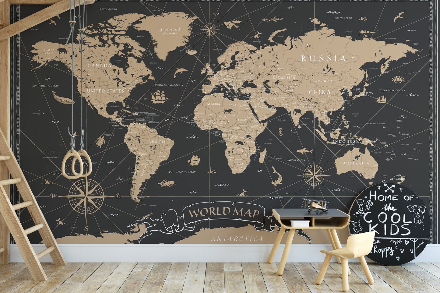 Exquisite Black Golden Vintage World Map Wall Murals_files - Image 9
