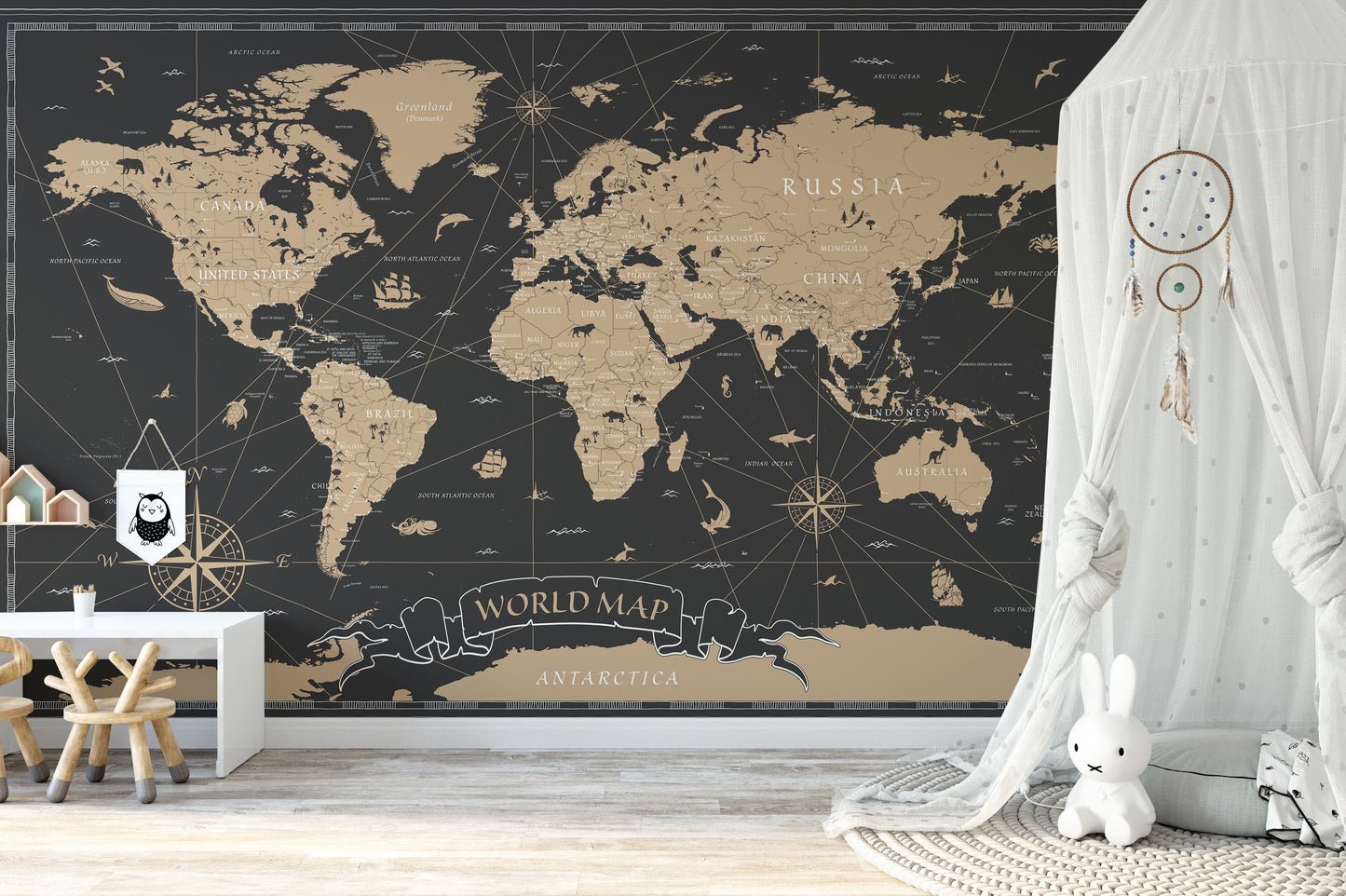 Exquisite Black Golden Vintage World Map Wall Murals_files - Image 8