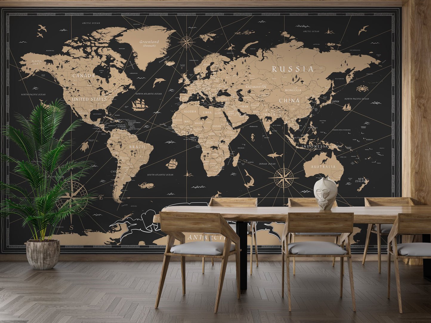 Exquisite Black Golden Vintage World Map Wall Murals_files