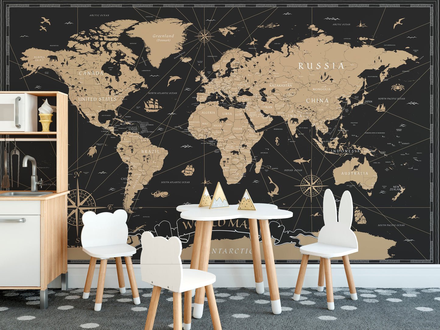 Exquisite Black Golden Vintage World Map Wall Murals_files - Image 7