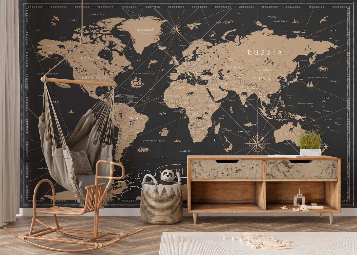 Exquisite Black Golden Vintage World Map Wall Murals_files - Image 6