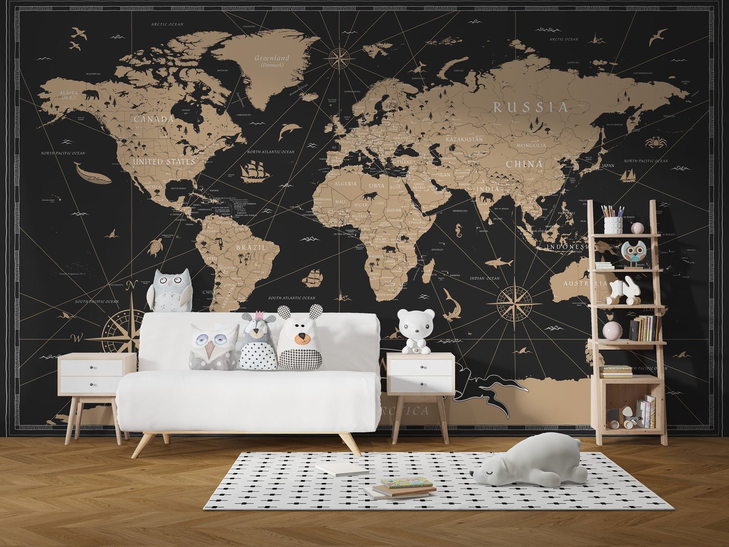 Exquisite Black Golden Vintage World Map Wall Murals_files - Image 5