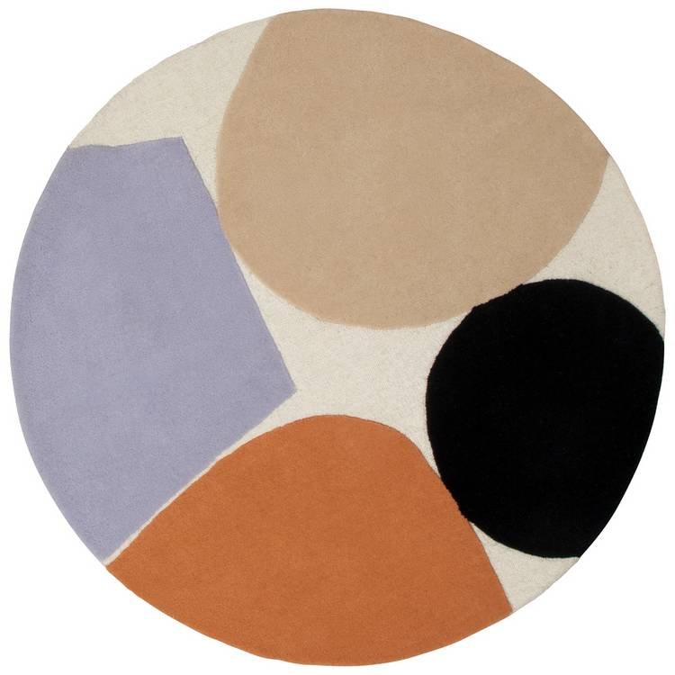 Carved Geometric Round Wool Cut Pile Rug - Image 5