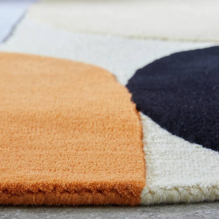 Carved Geometric Round Wool Cut Pile Rug - Image 3