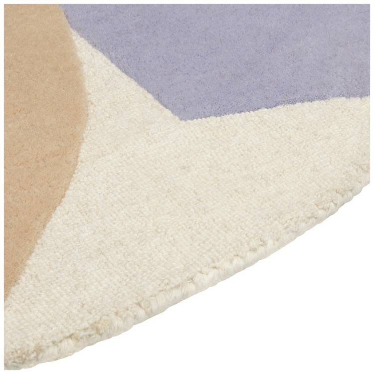 Carved Geometric Round Wool Cut Pile Rug - Image 2