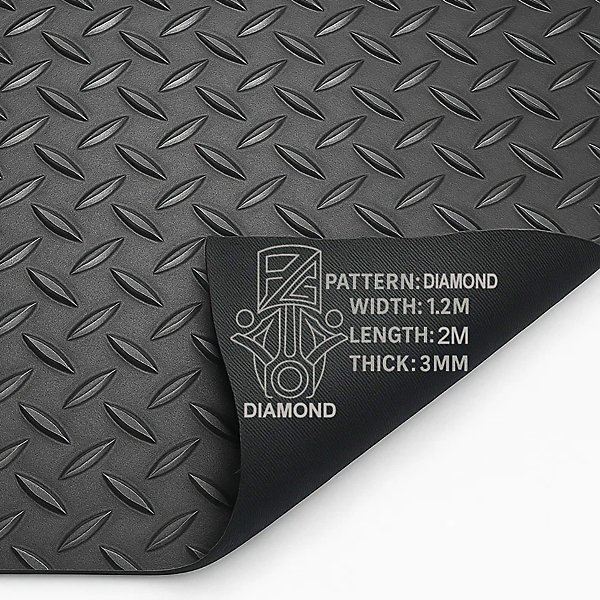 Diamond Rubber Flooring Roll 3mm Thick Non-Slip Mat for Garage, - Image 5