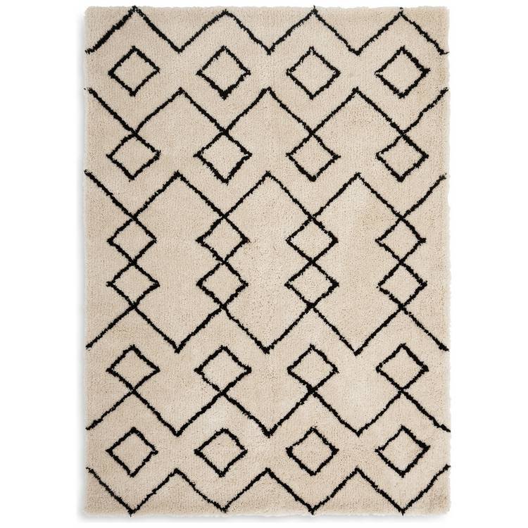 Diamond Tufted Cream & Black Shaggy Rug - Image 2