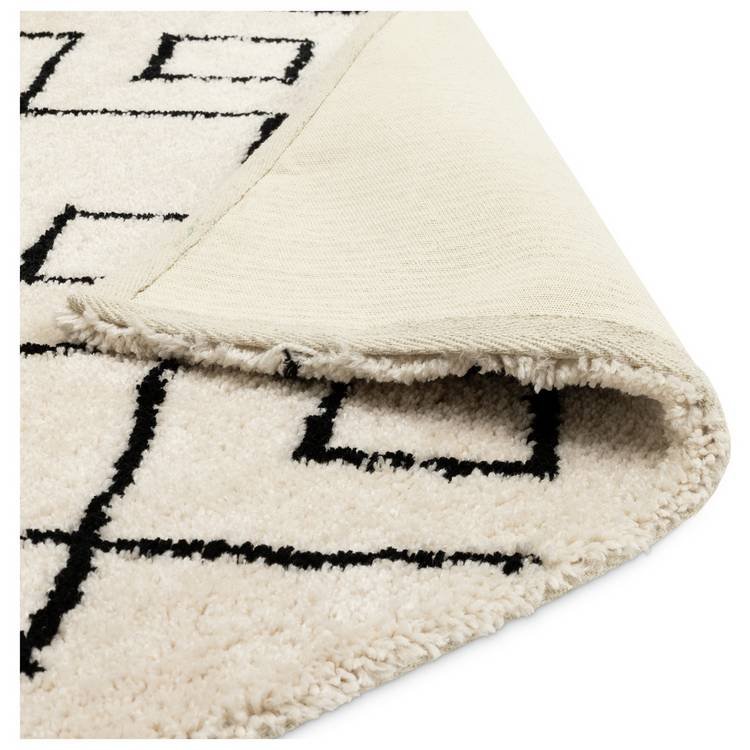Diamond Tufted Cream & Black Shaggy Rug - Image 3