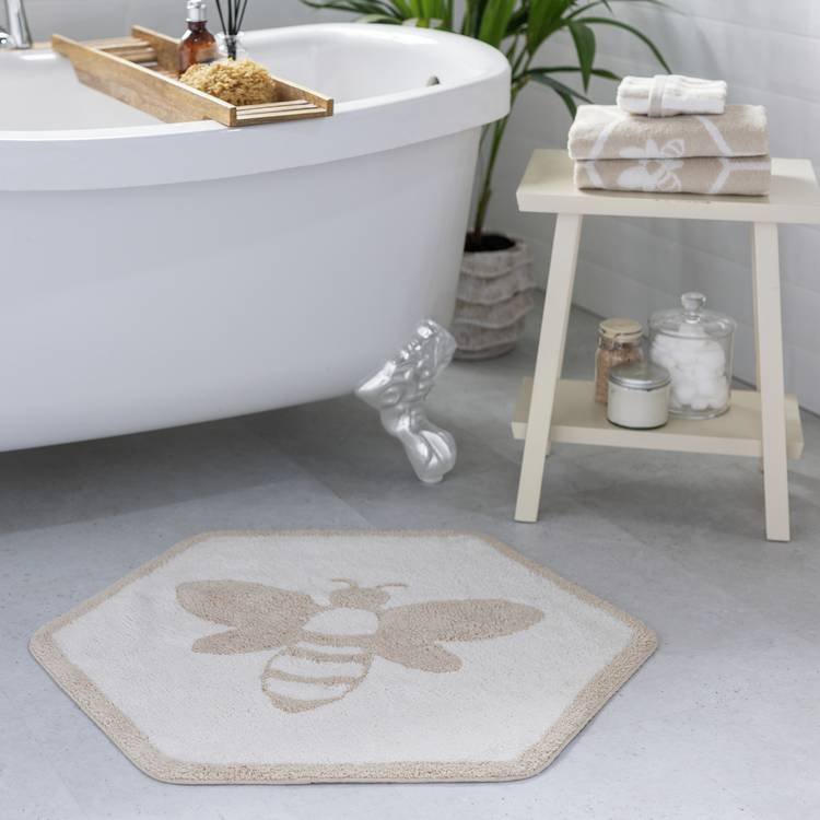 Floral Bee Bath Mat - Beige
