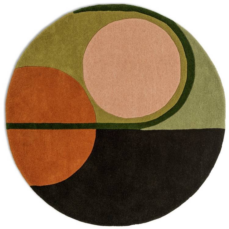 Geometric Round Wool Cut Pile Rug - Image 3