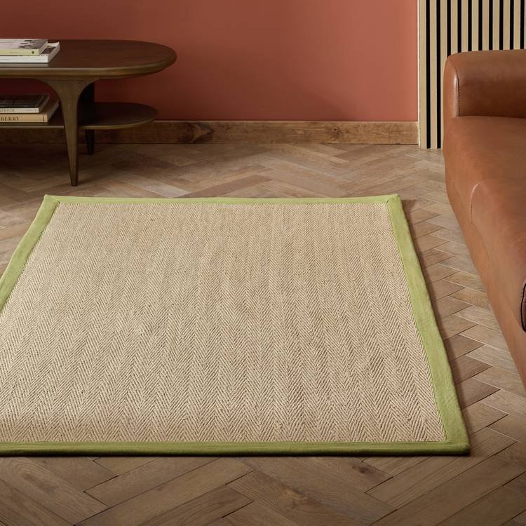 Herringbone Khaki Border Jute Rug