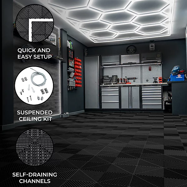 Hexagon Vented Garage Floor Tiles x 120 With Edges - Black - Image 2