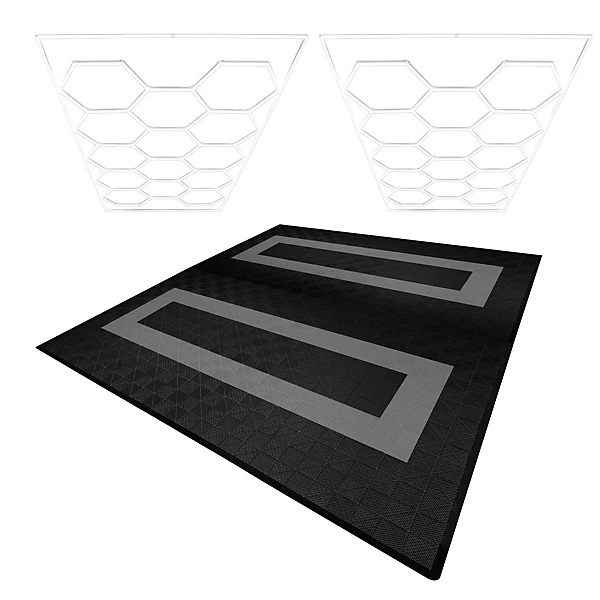 Hexagon x 2 & Vented Garage Floor Tiles With Edges - 165 Black & 60 Grey - Image 3