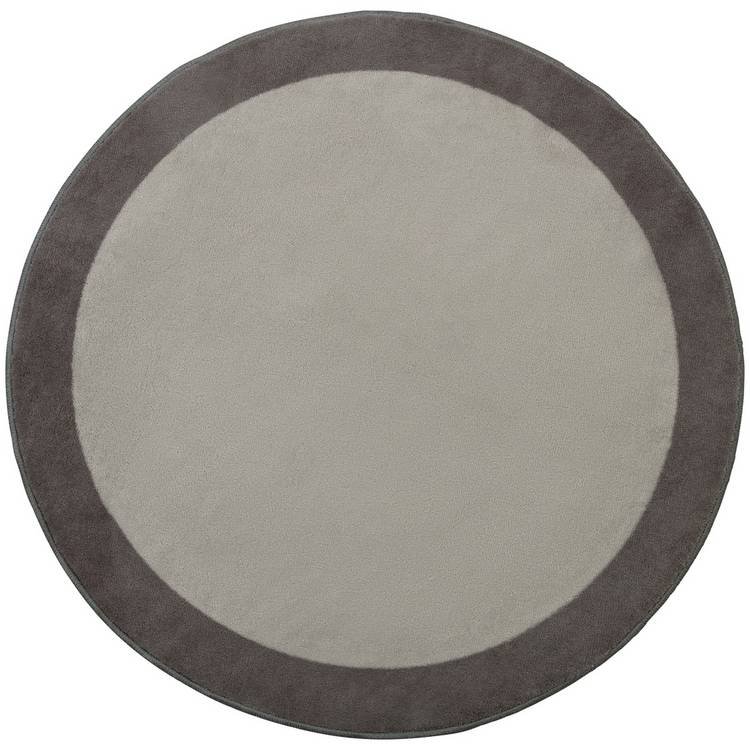 Home Plain Border Round Grey Cut Pile Rug - Image 5