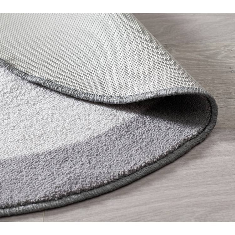 Home Plain Border Round Grey Cut Pile Rug - Image 3
