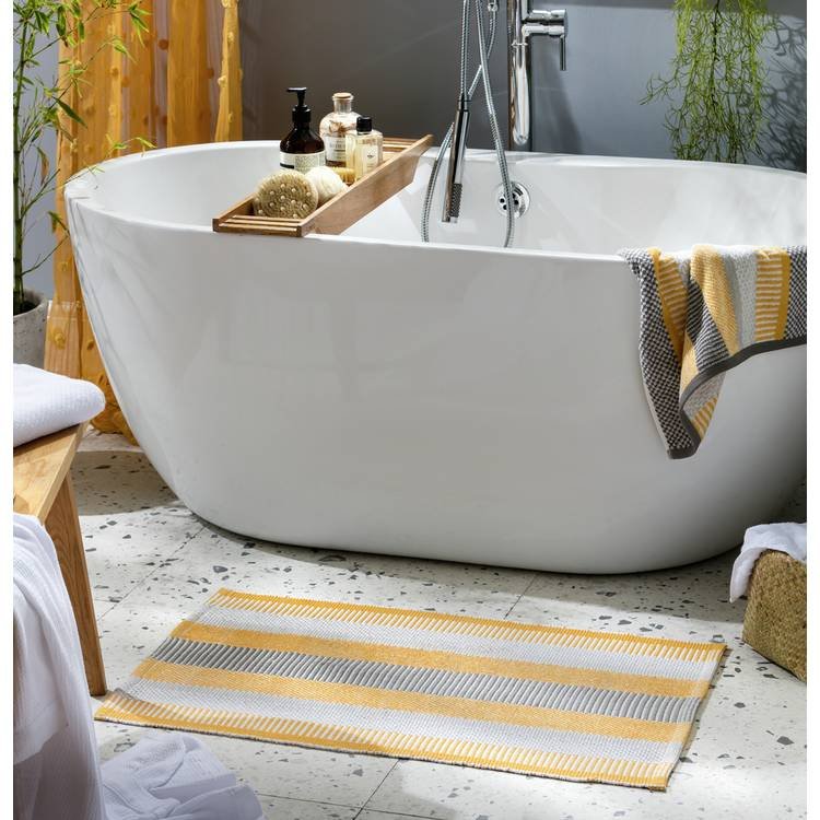 Horizontal Stripe Tufted Cotton Bath Mat - Mustard