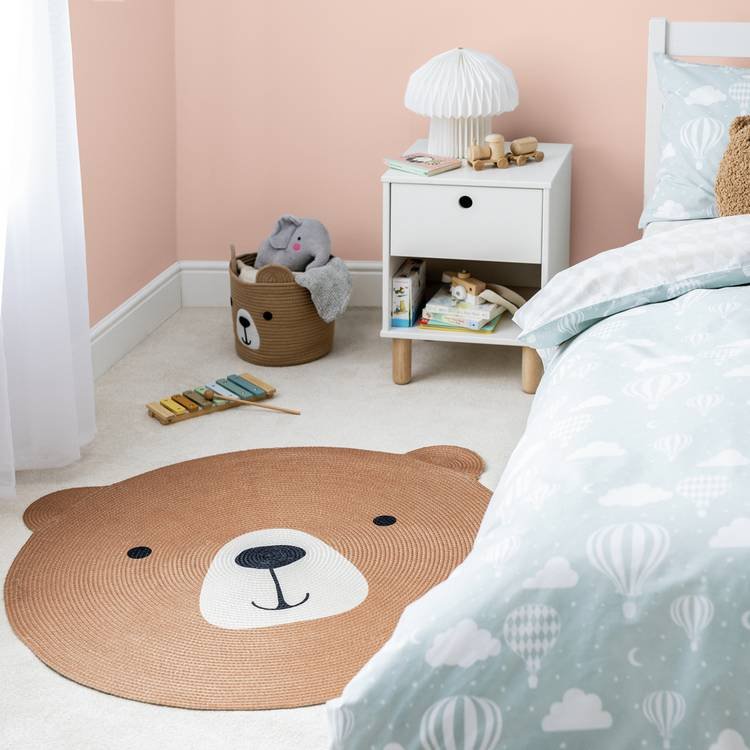 Kids Teddy Bear Round Brown Flatweave Rug