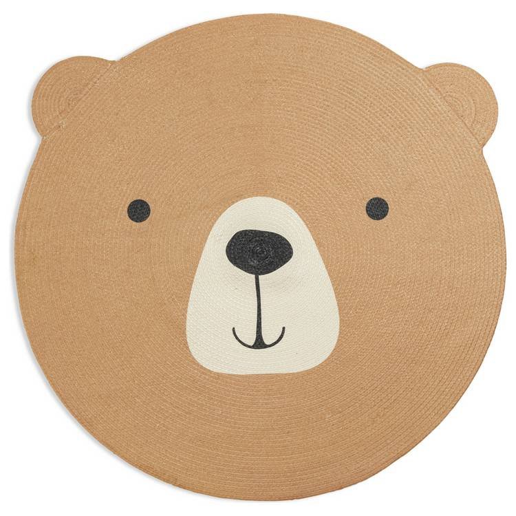 Kids Teddy Bear Round Brown Flatweave Rug - Image 4