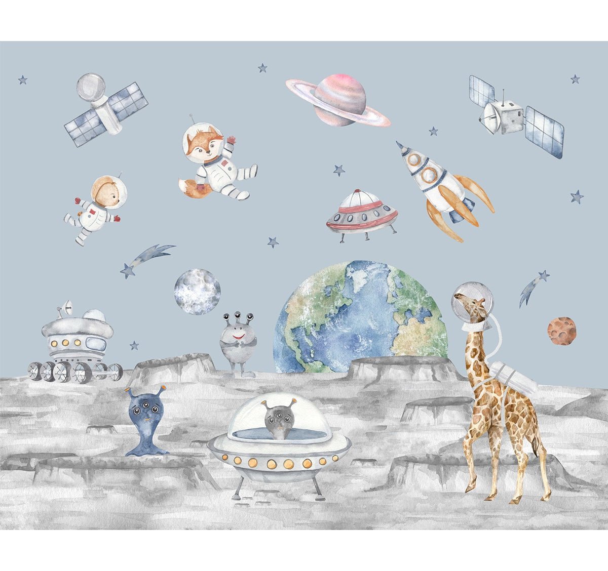 Lets go on a moon walk, Cute kids room wallpaper, Blue - Image 2