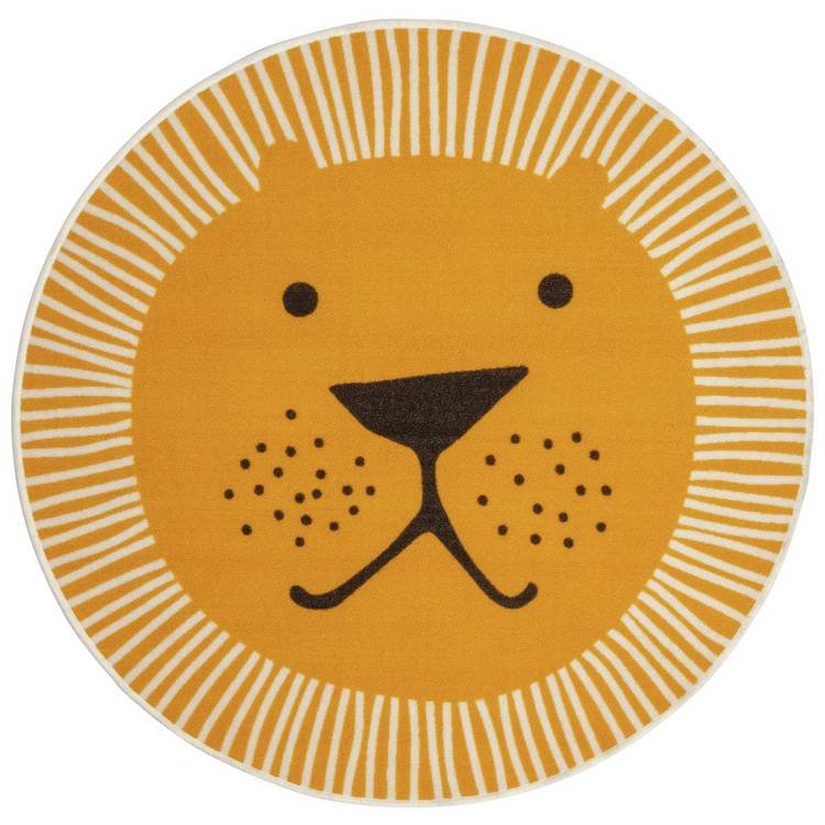 Lion Face Round Yellow Short Pile Rug - Image 5