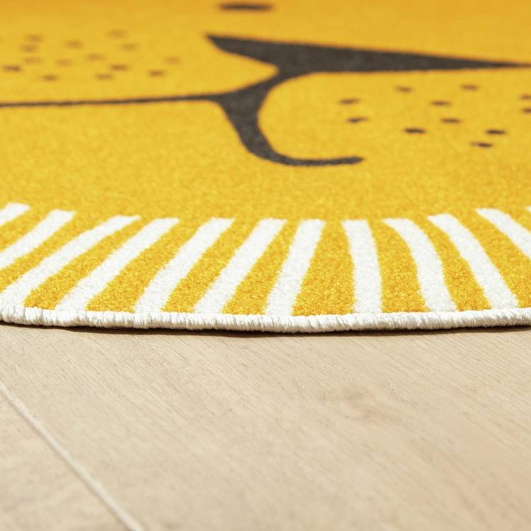Lion Face Round Yellow Short Pile Rug - Image 3