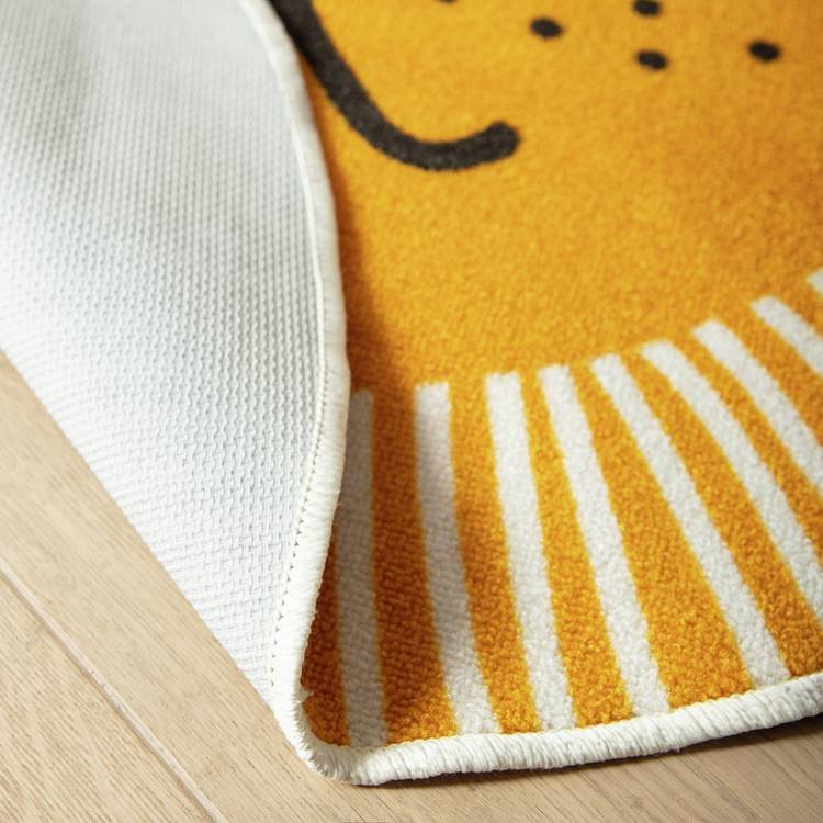 Lion Face Round Yellow Short Pile Rug - Image 2