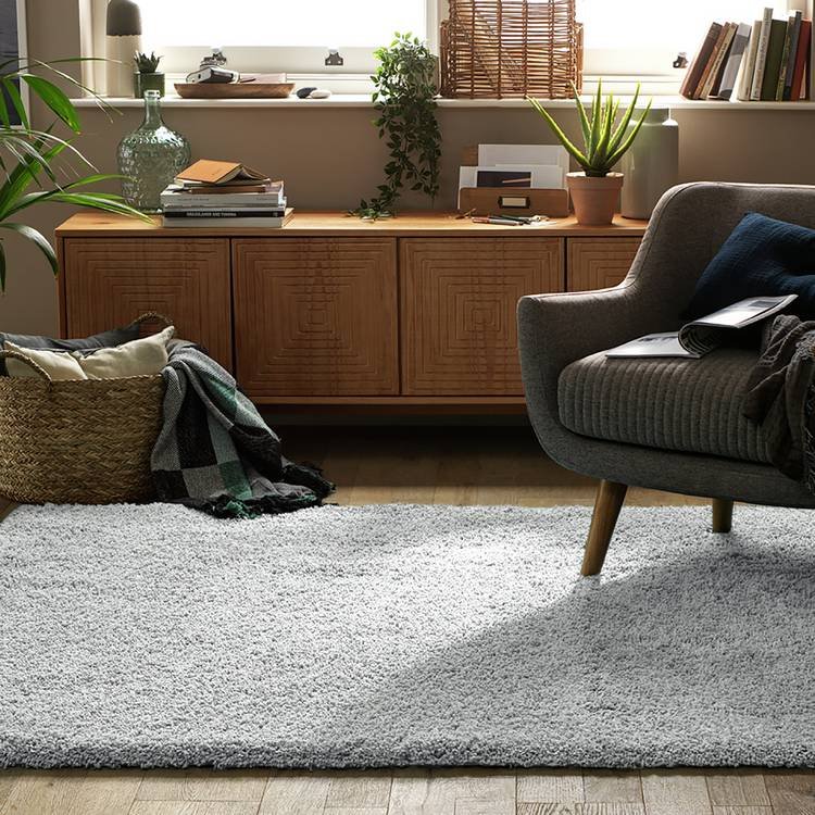 Noodle Plain Grey Shaggy Rug
