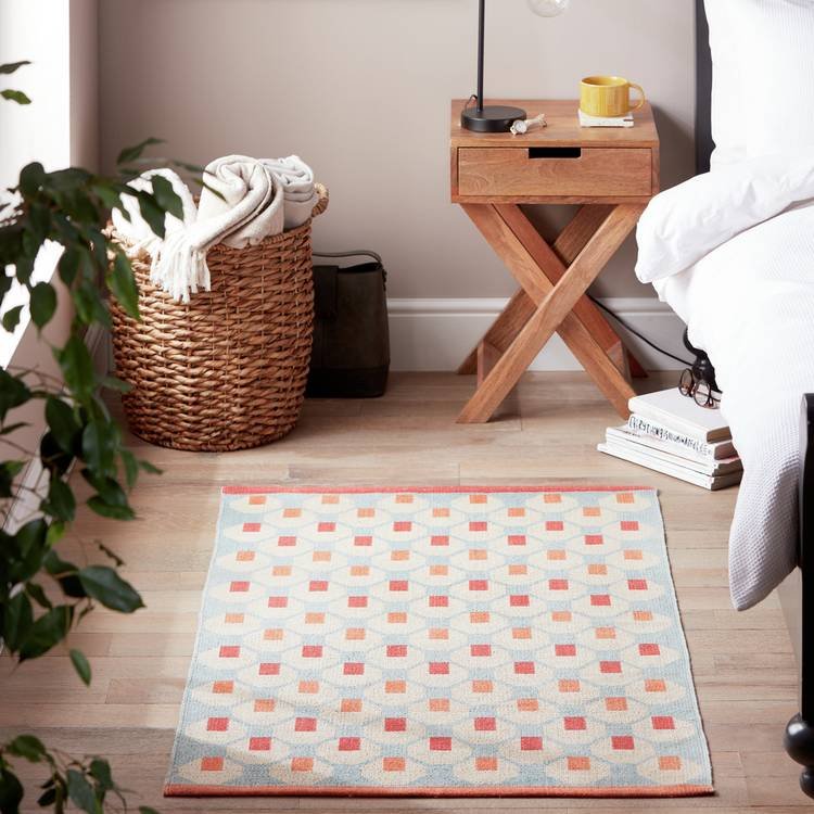 Octo Geometric Blue Cotton Flatweave Rug