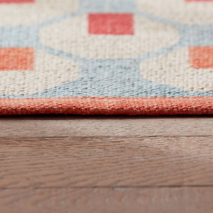 Octo Geometric Blue Cotton Flatweave Rug - Image 2