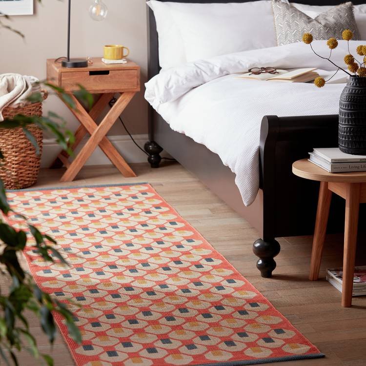 Octo Geometric Orange Cotton Flatweave Runner