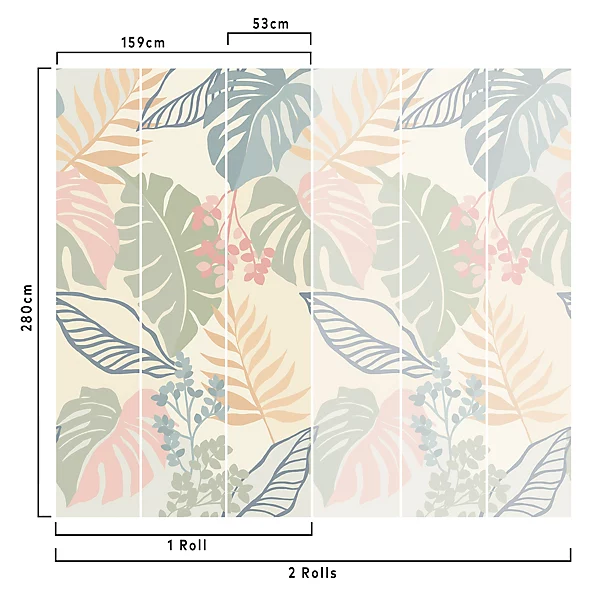 GDUK Abstract Pastel Leaf 3 lane Repeatable Wallpaper Mural, - Image 3