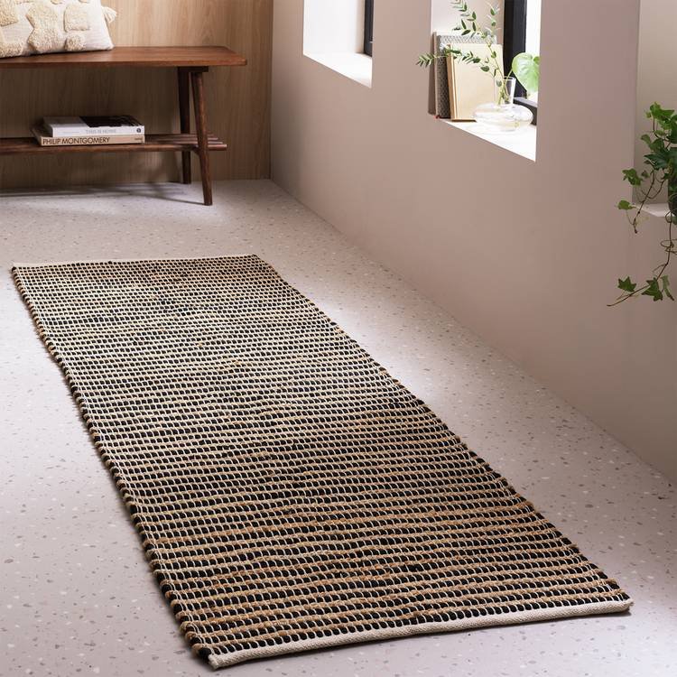 Woven Stripe Black Jute Flatweave Runner