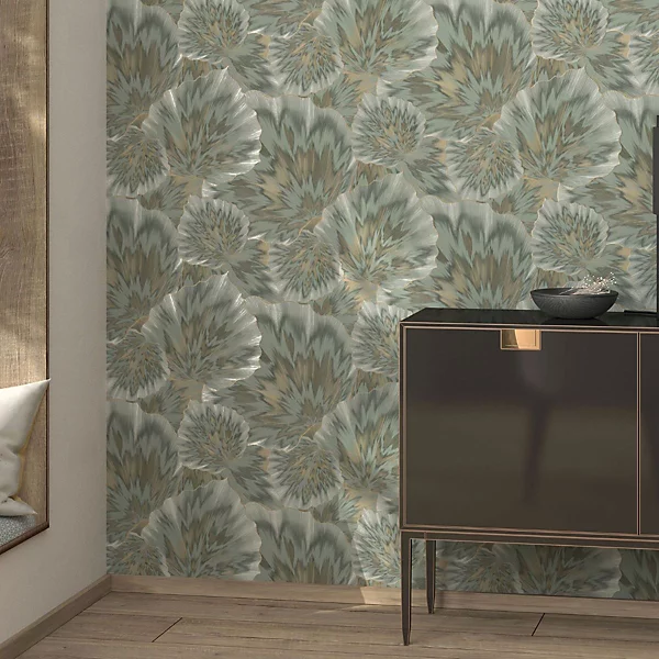 Erismann Bliss Abstract Leaf Olive Metallic Wallpaper
