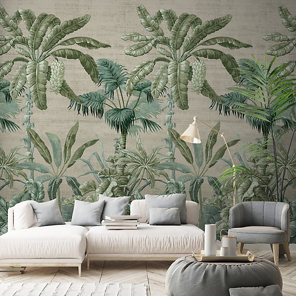 Botanical Palm Leaves 3 lane Repeatable Wallpaper Mural
