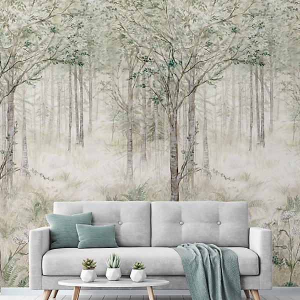 Grandeco Fairytale Trees Green 3 panel repeatable Mural