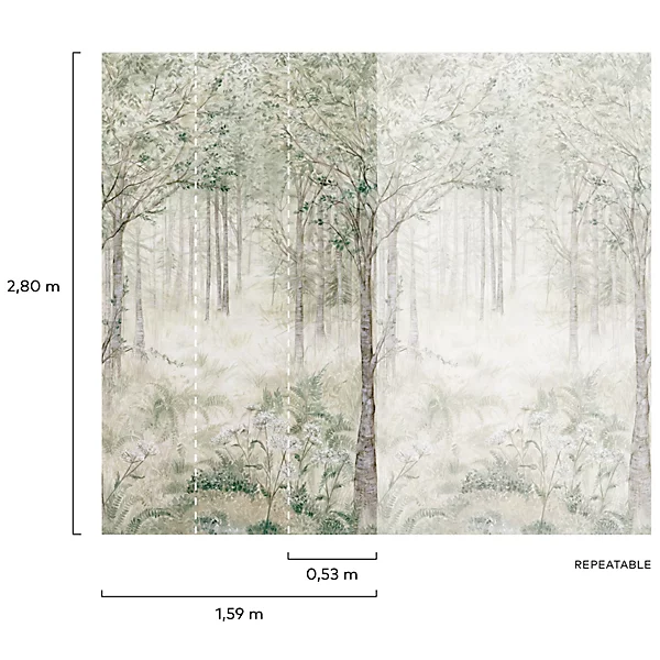 Grandeco Fairytale Trees Green 3 panel repeatable Mural - Image 5
